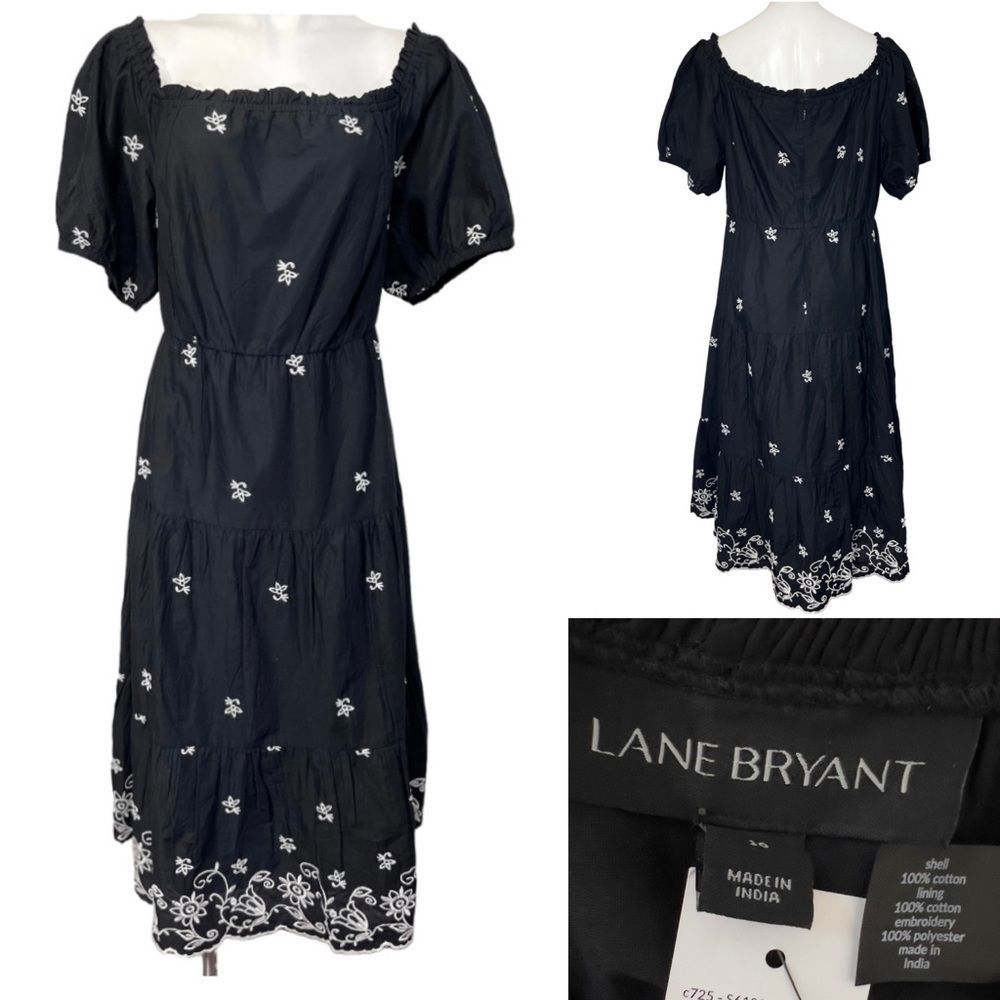 Lane Bryant plus Size 16 black cotton off-shoulder prairie style midi dress